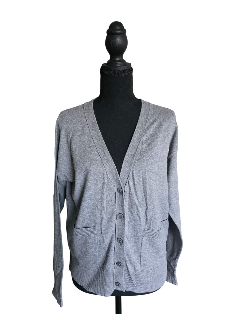 a new day Gray V-Neck Button Cardigan Sweater